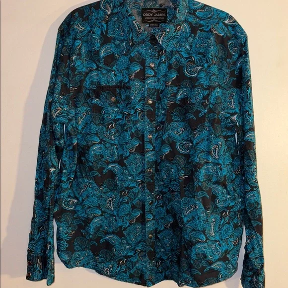 Men's Blue Paisley Western Button Up Shirt Cody James Authentic Western Wear - Picture 15 of 17